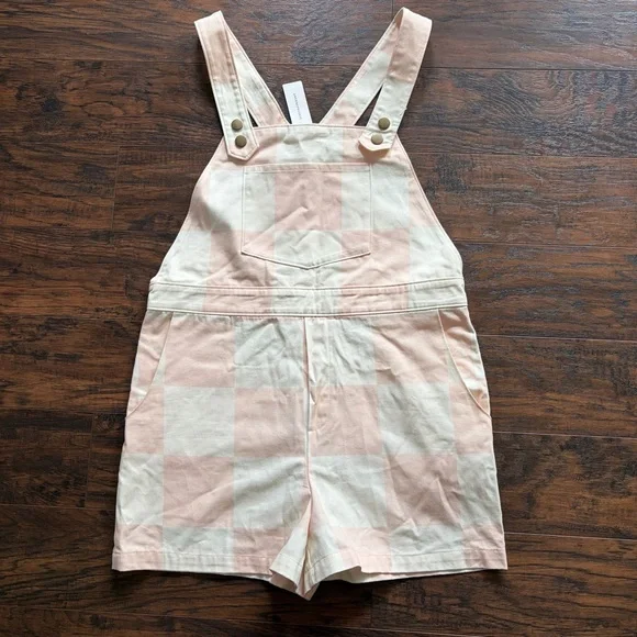 Anthropology Checkered Overalls Cotton Hipster Hippie Romper Hutch Shorts - Picture 2 of 14